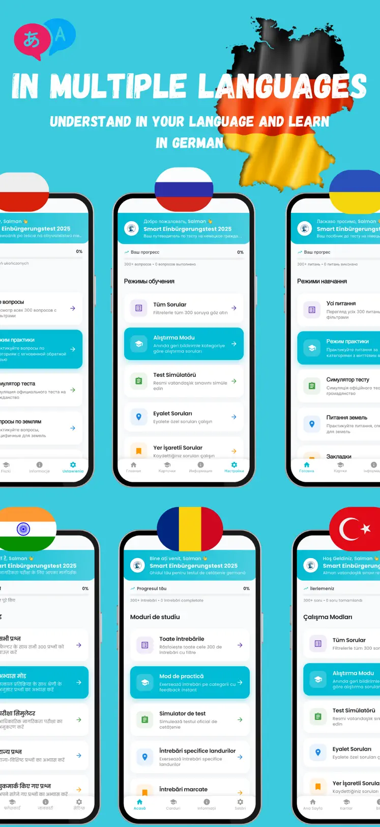 Einbürgerungstest App – Prüfungssimulation mit 33 Fragen und Timer