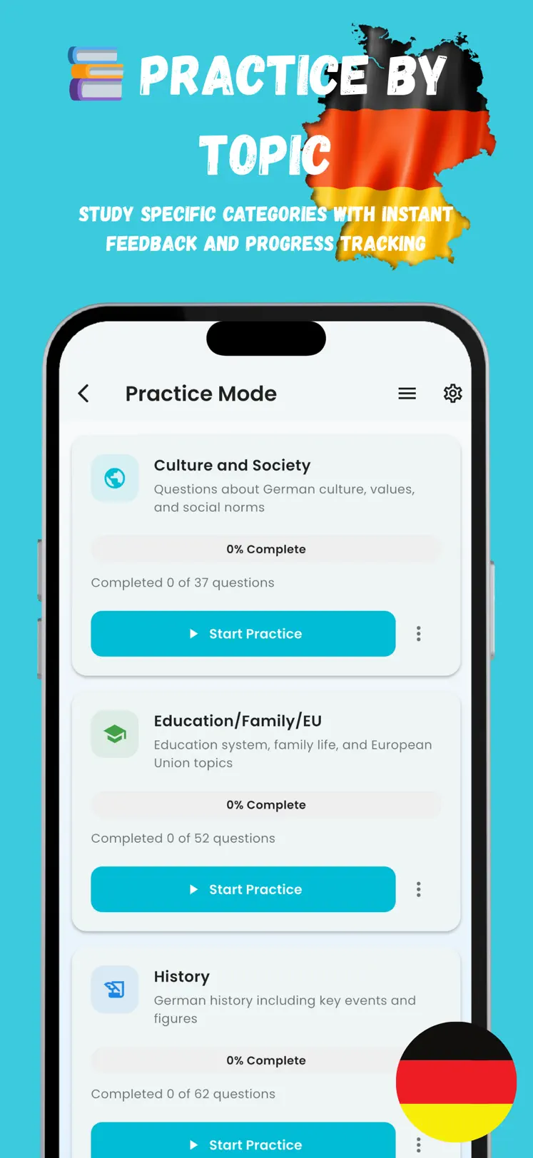Einbürgerungstest App – Bundesland-Fragen für alle 16 Länder