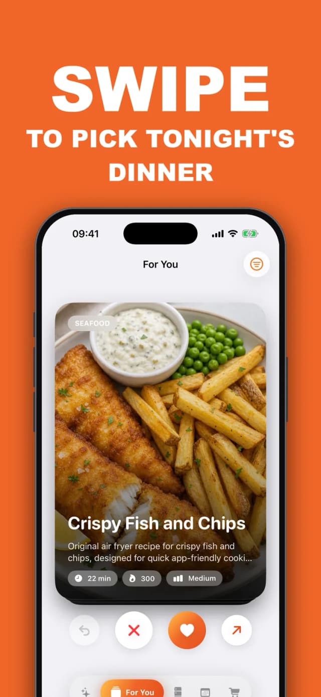 AirFryer Chef – swipe through the For You recipe deck