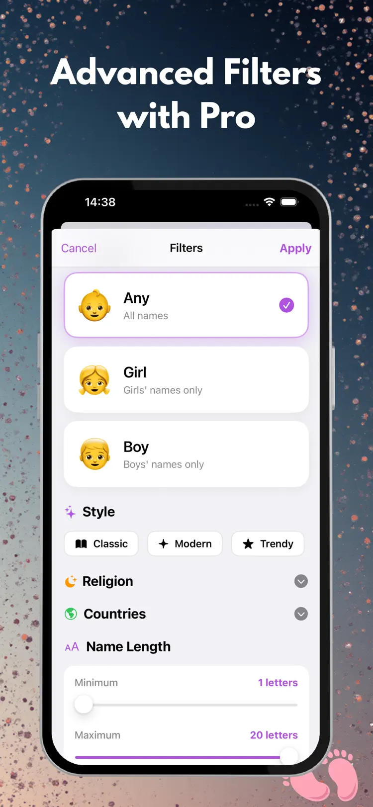 BabyName – filter names by gender, style and cultural origin
