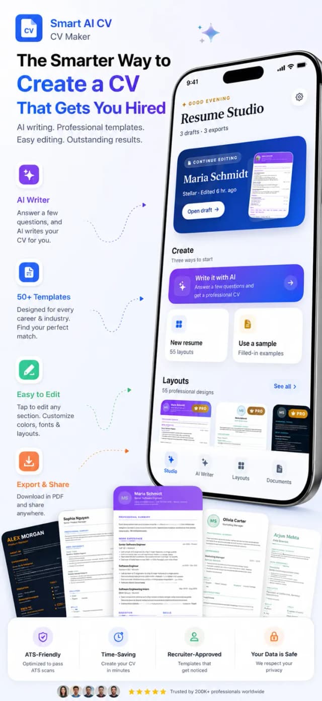 CV Maker resume builder app – professional resume templates on iPhone