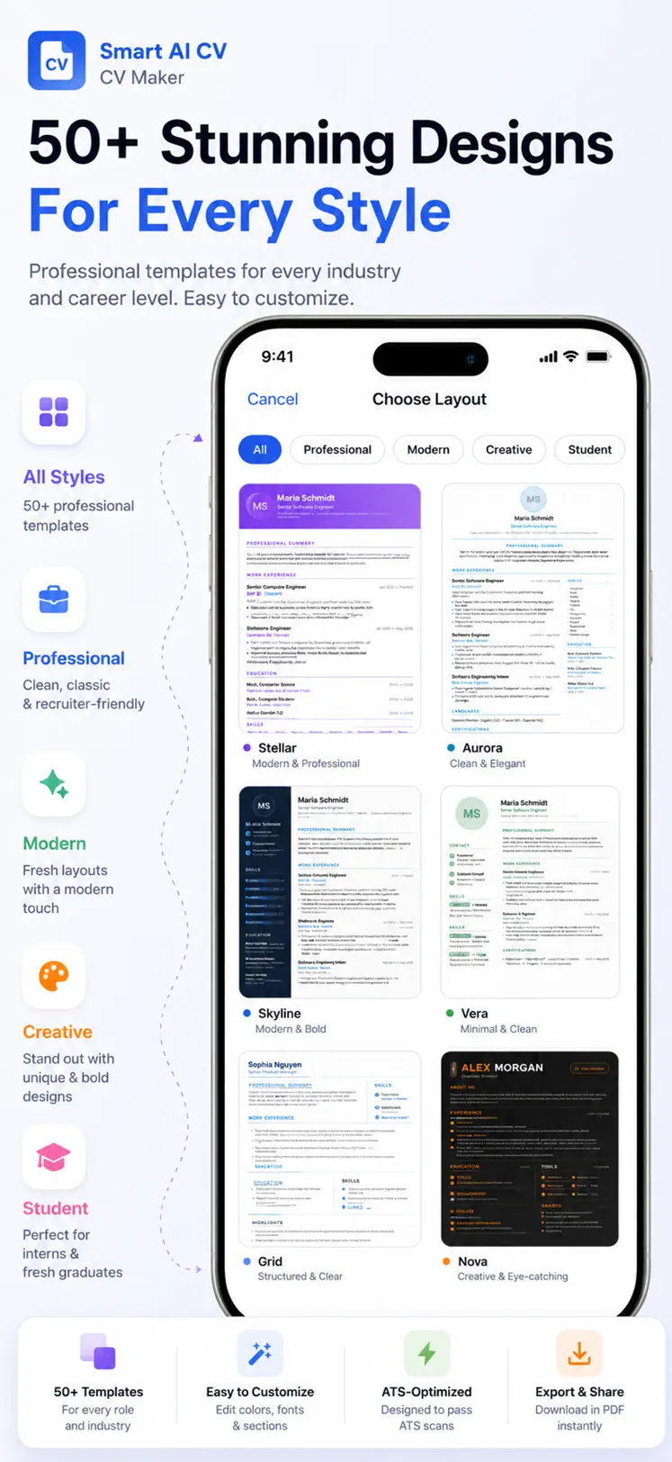 CV Maker – clean ATS-friendly resume layouts