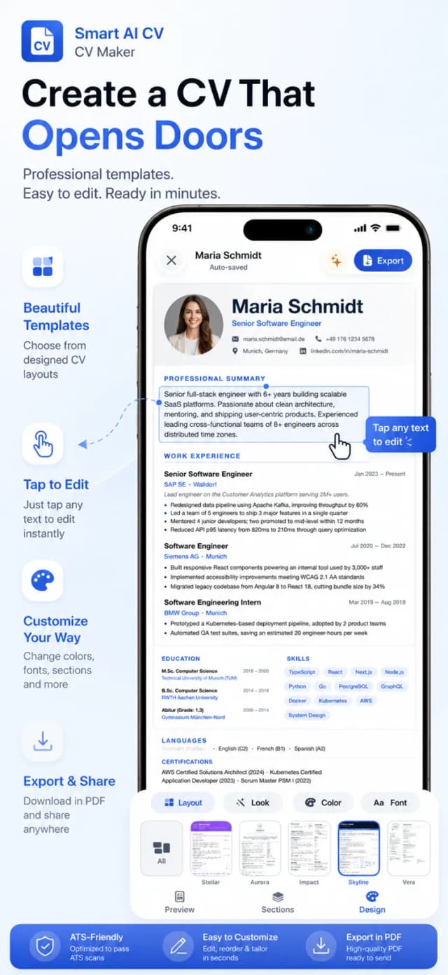 CV Maker app – export resume as PDF and share