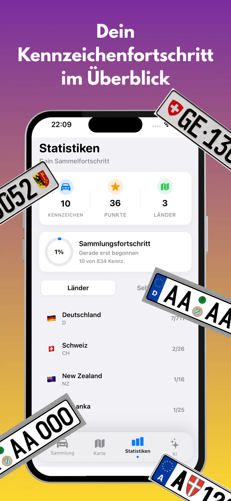 Kennzeichen App – Sammlung und Statistiken