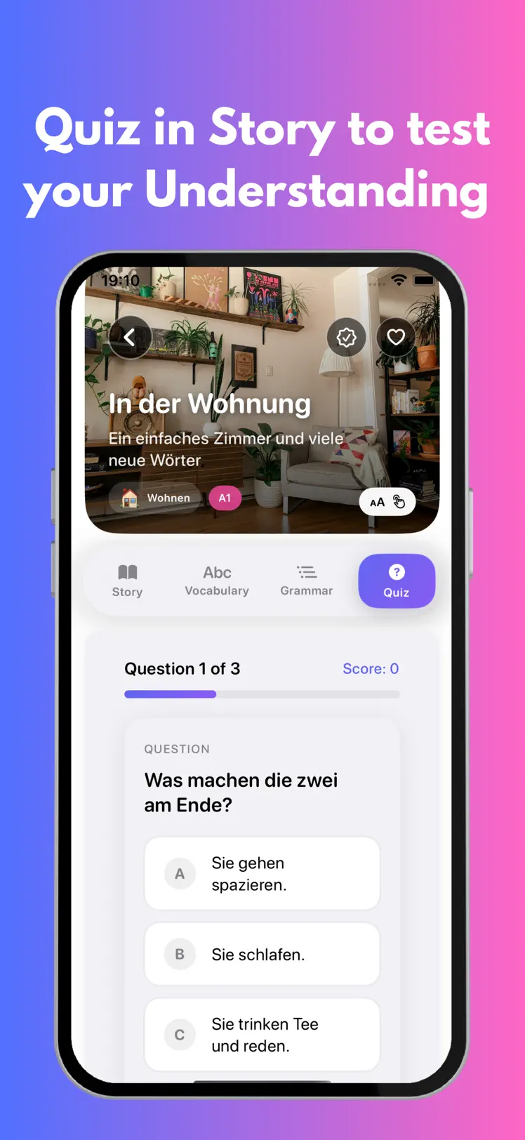 Lesen Lab – quiz after a German story to review vocabulary