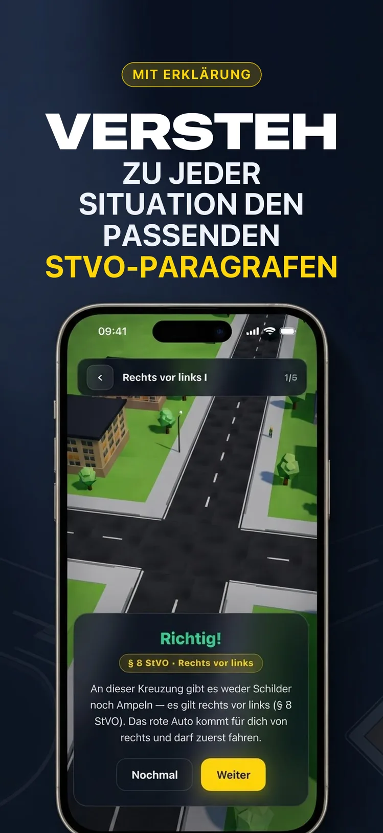 Vorfahrt üben – StVO-Regel und Begründung zur Situation